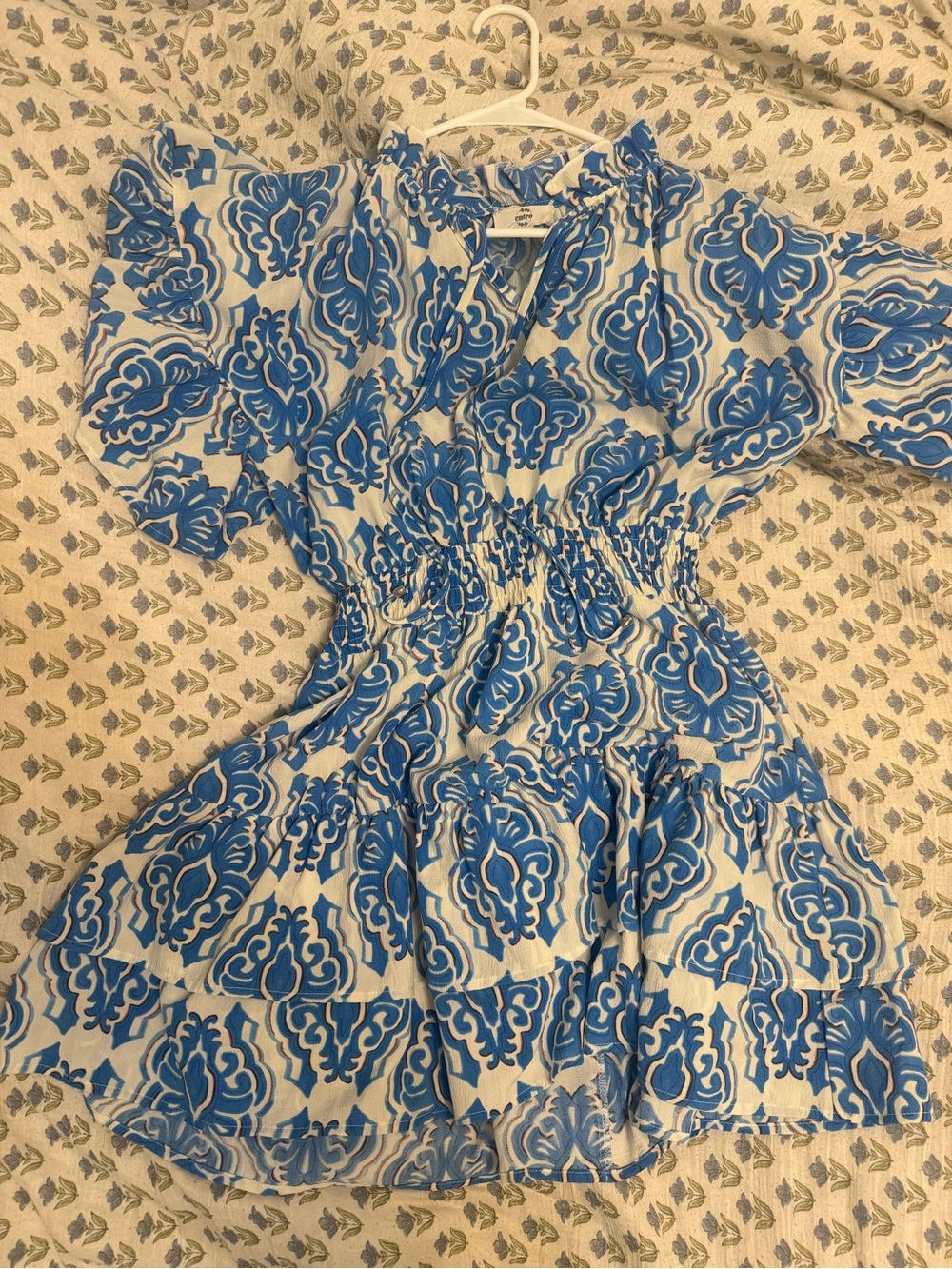 entro Blue and White Smocked Mini Dress